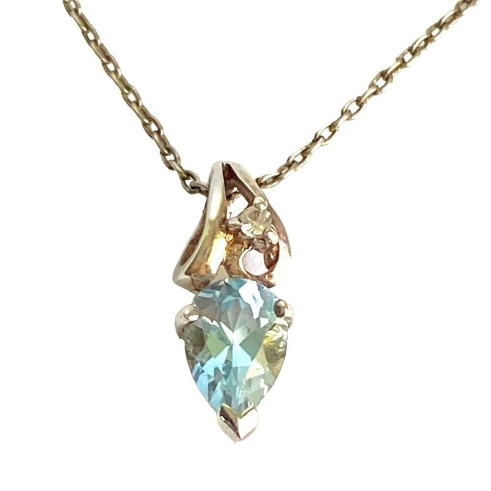 Vintage Sterling Silver Blue Topaz‎ Necklace Dainty Small Pendant Womens Girls